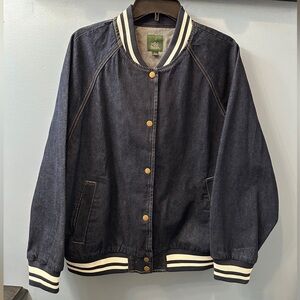 Wild Fable Denim Jacket Bomber Varsity Coat sz Large Dark Wash mid weight